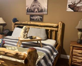 King size cedar/log bed with 2 nightstands. Gorgeous!