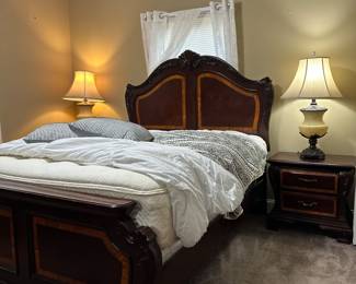 Queen mansion bed with dresser, chester, and bed with mattress or without.