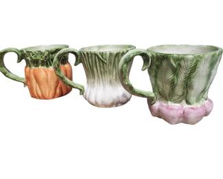 3 Vintage Ceramic Veggie Collectors Mugs
