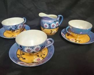 Japanese Nippon Teacups with Saucers and a Small Pitcher