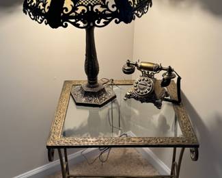 Slag glass lamp and gorgeous little accent table