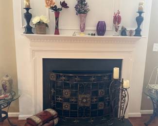 Fireplace cover with built in poker set on back