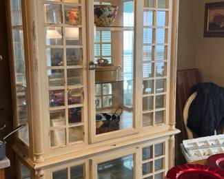 Lighted farmhouse mirrored China cabinet