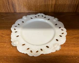 Uranium Opaque Milk Glass Plate - Raised Lace Design with Cherubs