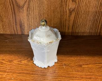 Uranium Glass - Westmorland Opaline White Milk Glass Covered Sugar Bowl