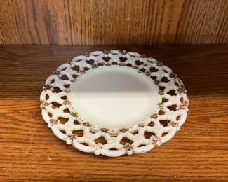 Uranium Westmorland Milk Glass Palte "Forget Me Not" Flower Lattice Edge