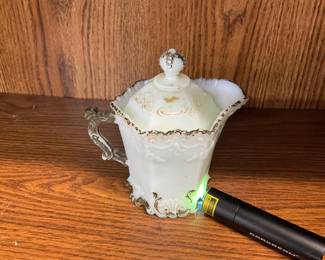 Uranium Glass - Westmorland Opaline White Milk Glass Covered Creamer