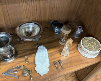 Avon Milk Glass Bird in Hand Soap / Trinket Dish - Wood/Glass Hour Glass Timer - Marble Item - Misc Metal Items