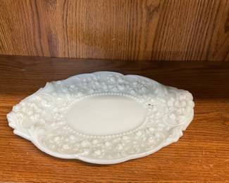 Uranium Glass - Fostoria Opal Bride Dresser Tray - Opalescent Milk Glass