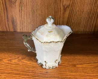 Uranium Glass - Westmorland Opaline White Milk Glass Covered Creamer