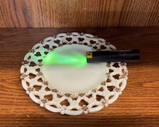 Uranium Westmorland Milk Glass Palte "Forget Me Not" Flower Lattice Edge