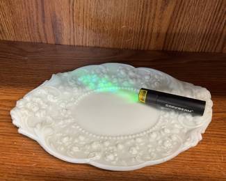 Uranium Glass - Fostoria Opal Bride Dresser Tray - Opalescent Milk Glass