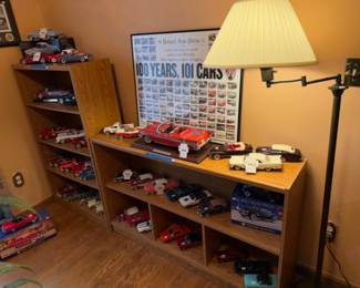 Danbury Mint 1957 Chrysler 300C, Danbury Mint 1956 Lincoln Premiere Coupe, Danbury Mint 1956 DeSoto Adventurer,  Swivel Arm Floor Lamp,Bookcases