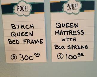 Birch queen bed frame, queen mattress with boc springs