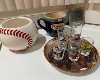 Edible Arrangement Baseball Bowl, Papa Coffee Mug, 	Shot Glasses
