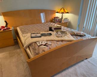Birch Nightstands,Tania Bricel Lamp (A), Tania Bricel Lamp (B), Queen Bed Frame and Dresser with Mirror
