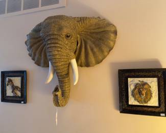 Elephant Wall Sculpture, Ceramic Animal Wall Hangings: Lion, Giraffes, Zebras, and Elephant