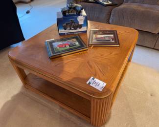 Vintage oak coffee table, Franklin Mint Humvee