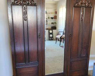 walnut wardrobe height 74in. length 63in. depth 20