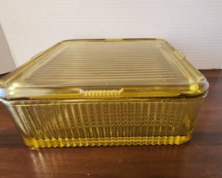 vintage amber refrigerator dish with lid