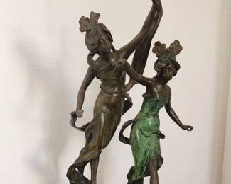 Bronze La Danse de Nymphes .Beautiful color patina dancing in the garden. Marble base.