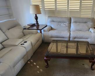 Leather sofa , with matching Loveseat dual power recliners with power headrest, usb charging station