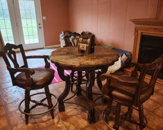 Bar Height Marble with 3 Swivel BAr Stools