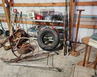 Vintage Wheels, Metal Tools, Plows,