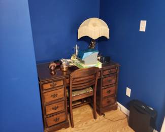 Vintage Maple Desk and Chair, Victorian LAmp, Shredder Assorted Office Ilems