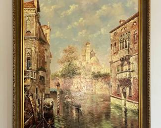 Large Venetian Oil painting
Frame 60.75"tall 49.25wide 
Image 53.5"tall 41.5wide 
Extension 2.75"