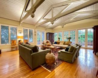 The Great Room:
Finished in the style of vintage Ralph Lauren with Antiques to Vintage collections of basketry, leather, pottery, and woven textures. 