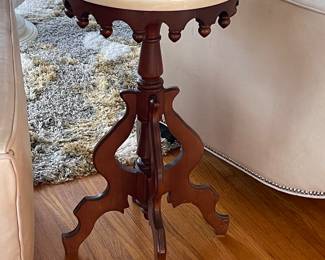 Antique petite parlor table with white marble top. 
