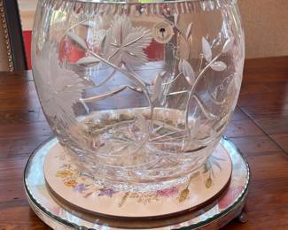 - SOLD- Large Polish Cut Crystal rose bowl 