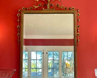 French Gilt Tole & Wood Beveled Mirror 
Overall 52"tall 27"wide 
Mirror 29"tall 21"wide