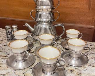 - Vintage Stacking Tea Set Silverplate 
- Vintage Salt Pepper cobalt glass Silverplate 
(8)- Lenox & Sterling Demitasse cups circa 1930s