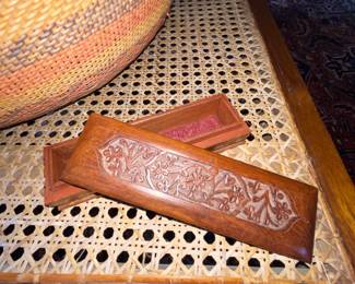 Rosarie Box, Hand-Carved wood with red felt lined interior 