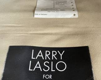 Detail pic, Vintage Larry Lazlo for Directional occasional chairs in Pearl Patina sueded leather. 
Black/Frost Velvet decorative pillows. 
Black Lacquer legs. 