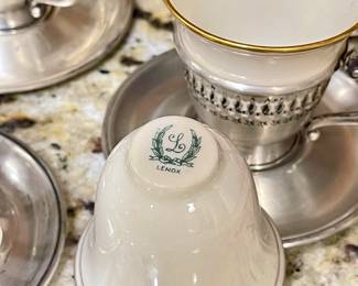 Detail pic, 
- Vintage Stacking Tea Set Silverplate 
- Vintage Salt Pepper cobalt glass Silverplate 
(8)- Lenox & Sterling Demitasse cups circa 1930s