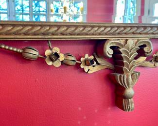 Detail pic, French Gilt Tole & Wood Beveled Mirror 
