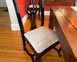 (4) Gorgeous Italian Design, Black Lacquer Art Nouveau Chinoiserie Chairs in Chippendale style 