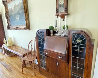 - SOLD- Antique Waterfall Stained Glass Drop down desk. 44x50.5x12"deep
- Small Windsor Braced Back chair