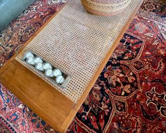 Detail pic, Antique Cannage table with turned legs