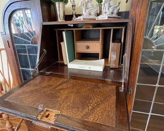 Detail pic, Antique Waterfall Stained Glass Drop down desk. 