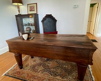 -SOLD DESK- Antique Library Table/Desk with tapered legs and 2 Burlwood concave drawers 
64x30x30 tall 