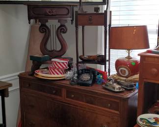 Antique 4 Drawer Chest Project Piece, Antique Harp Side Table, Smoke Stand