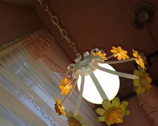 Cool mid century hanging metal flower swag lamp, portable