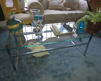Mid century glass/ chrome coffee table