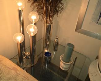 Mid century chrome & glass end table 1 of 2 plus there is a matching coffee table