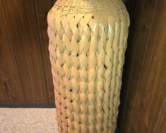 Vintage woven Ratton floor vase