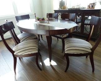 Ethan Allen dining table with 2 leaves & 6 chairs, mirrored doors buffet cabinet